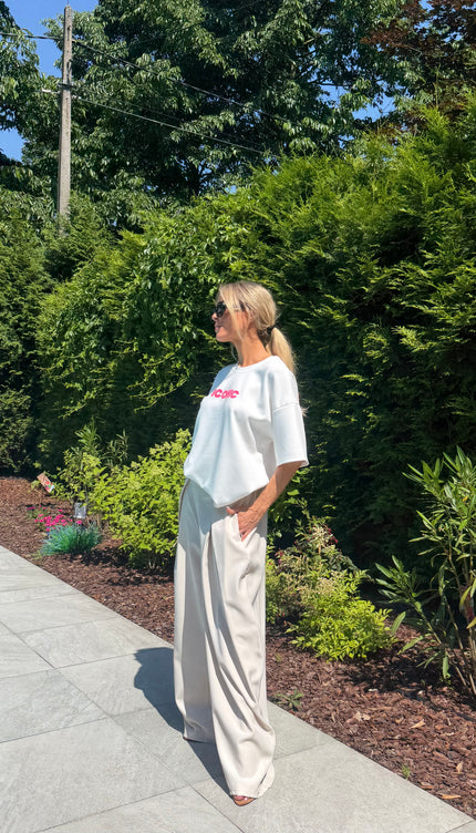 Beige wide leg pantalon AMY