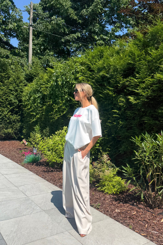Beige wide leg pantalon AMY