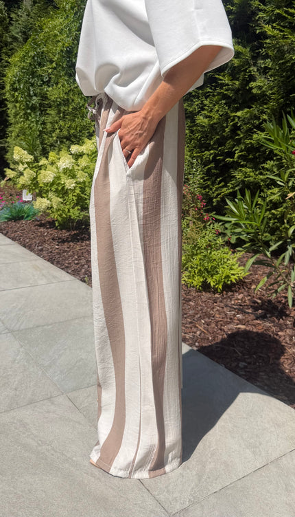 Gestreepte comfy broek beige JILL