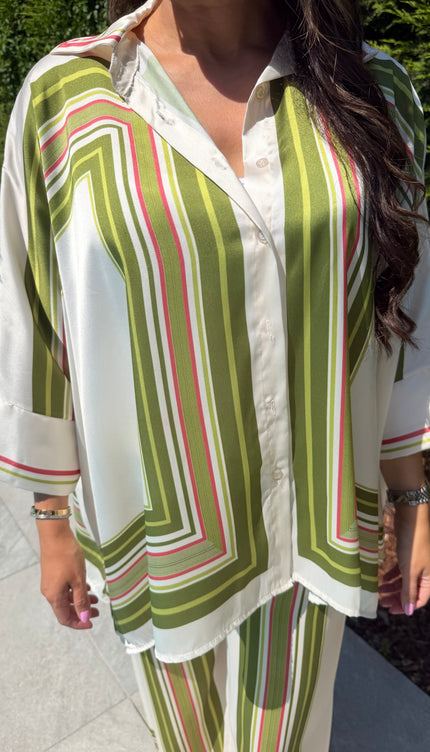 Groen gestreept satin setje LIMA