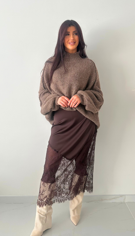 Bruine satijn lace rok