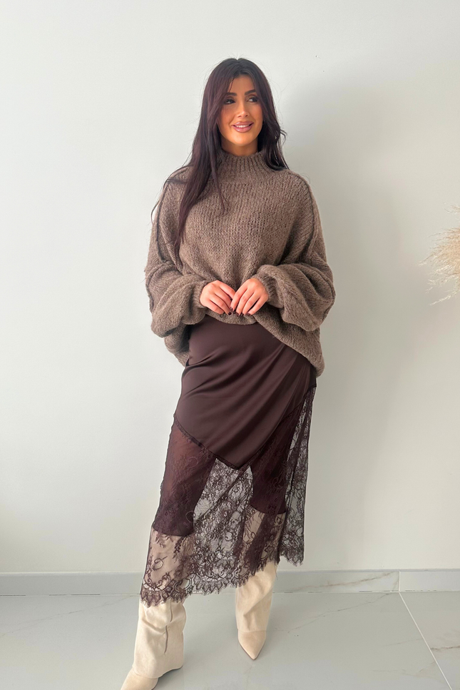 Bruine satijn lace rok