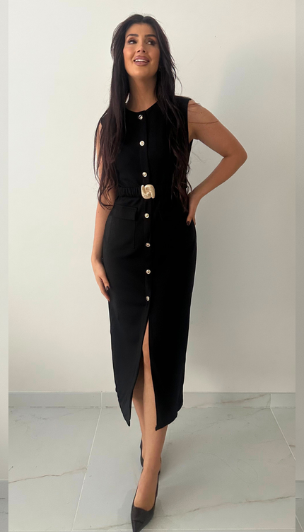 Zwarte jurk met riem