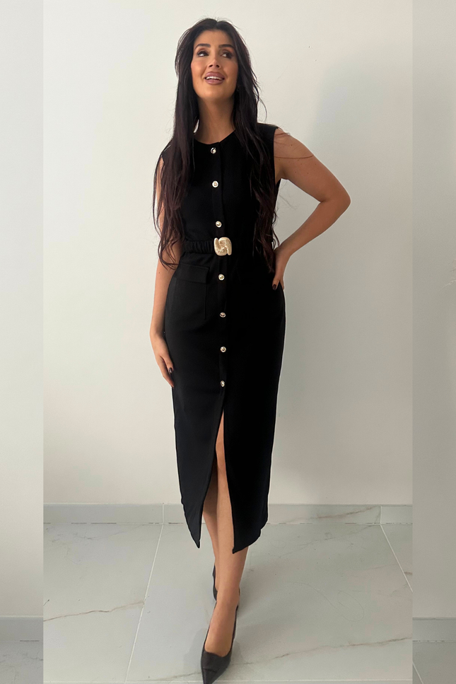 Zwarte jurk met riem