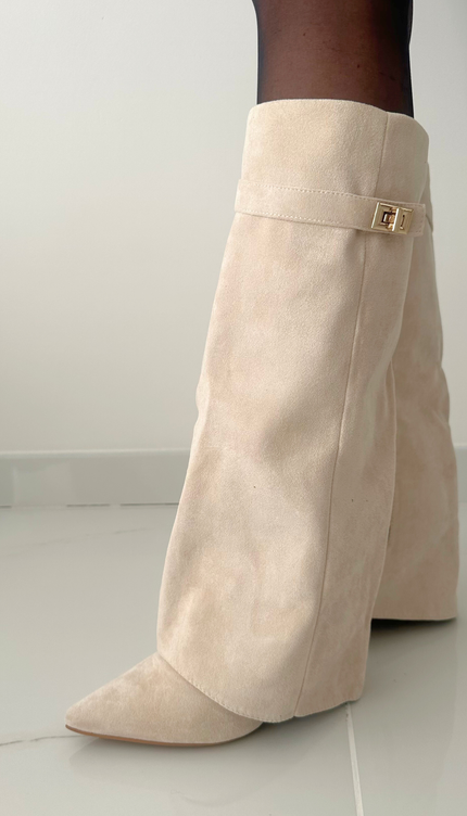 Ecru suede boots