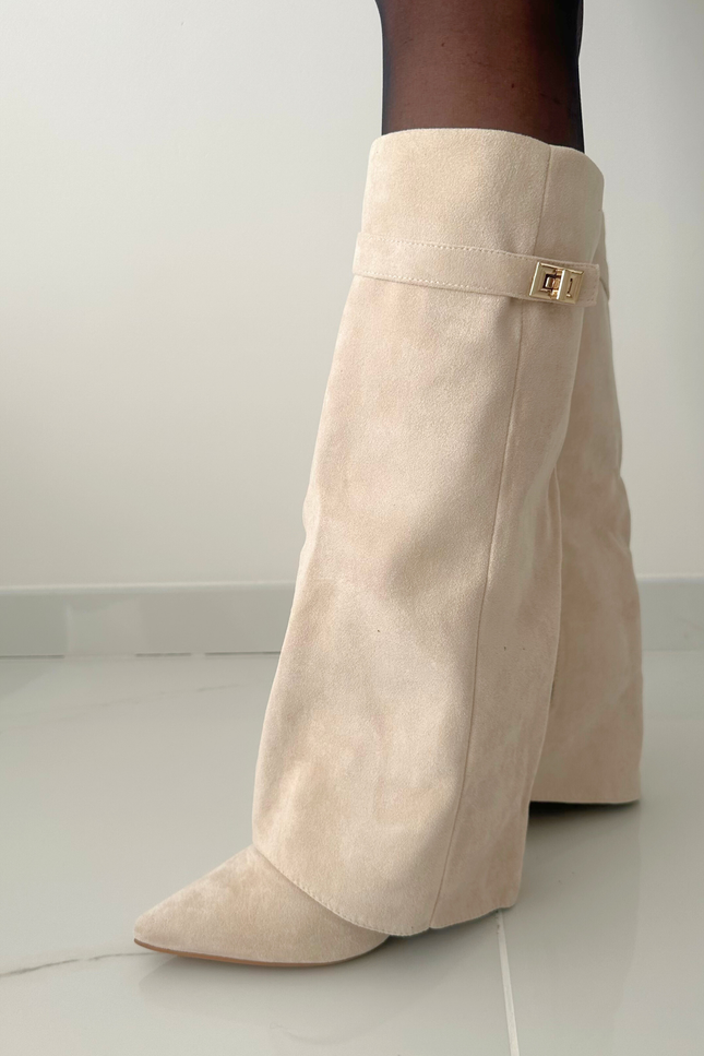 Ecru suede boots