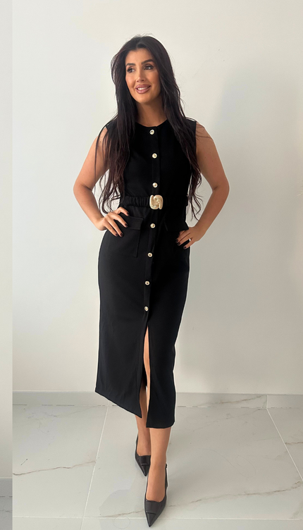 Zwarte jurk met riem