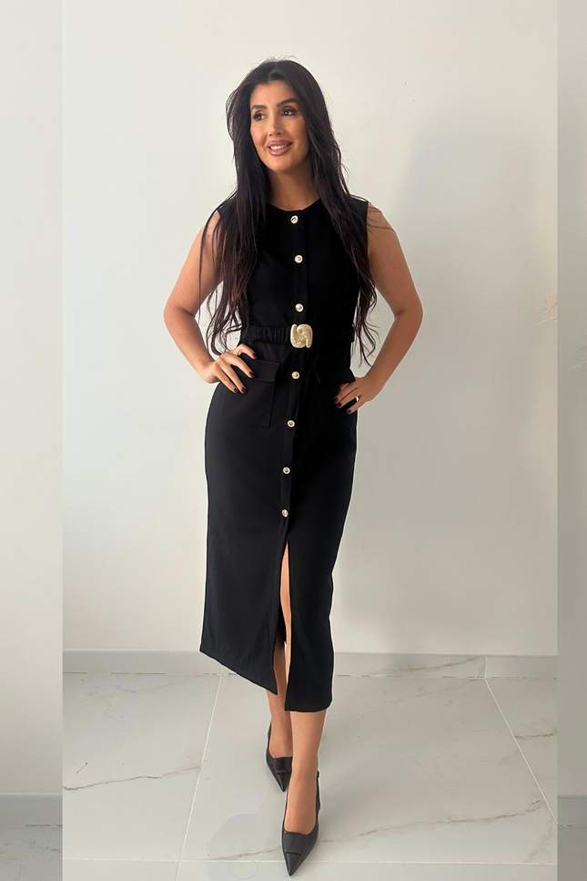 Zwarte jurk met riem