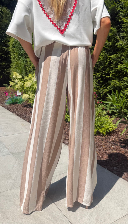 Gestreepte comfy broek beige JILL
