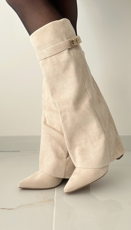 Ecru suede boots