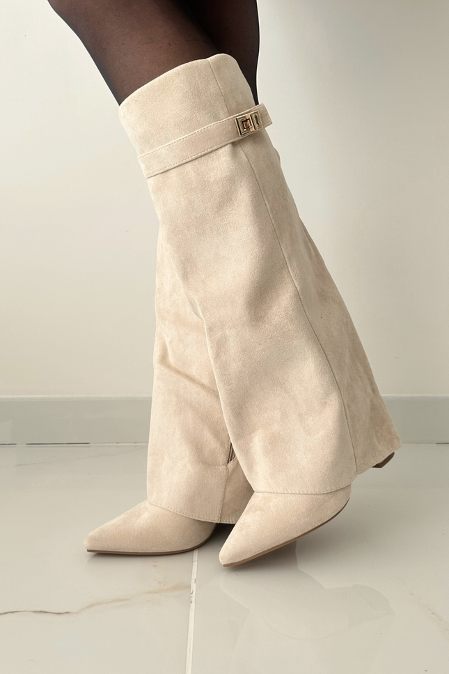 Ecru suede boots
