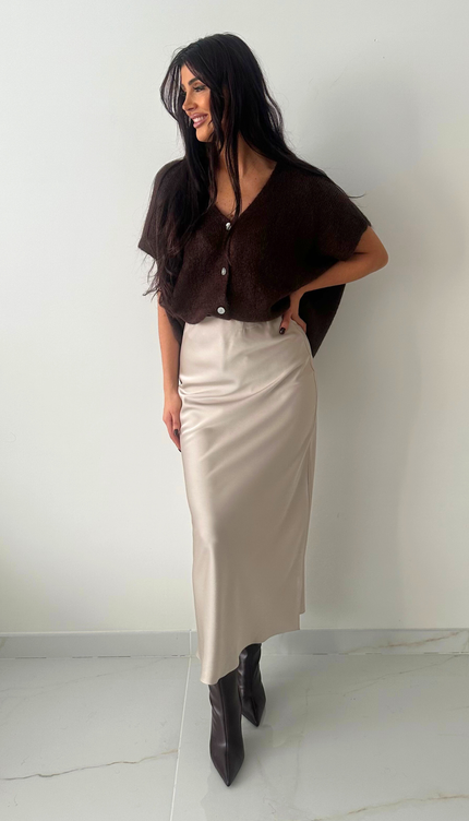 Lange ecru satijnen rok