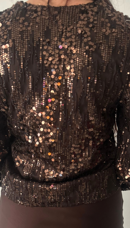 Bruine overslagblouse met pailletten