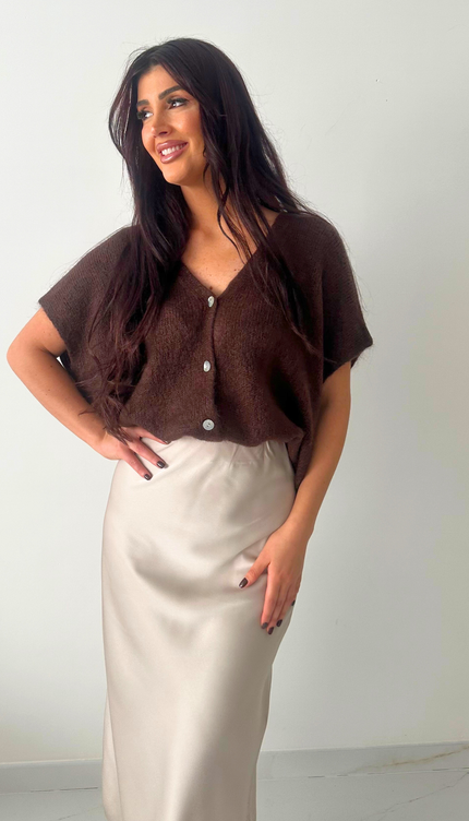 Lange ecru satijnen rok