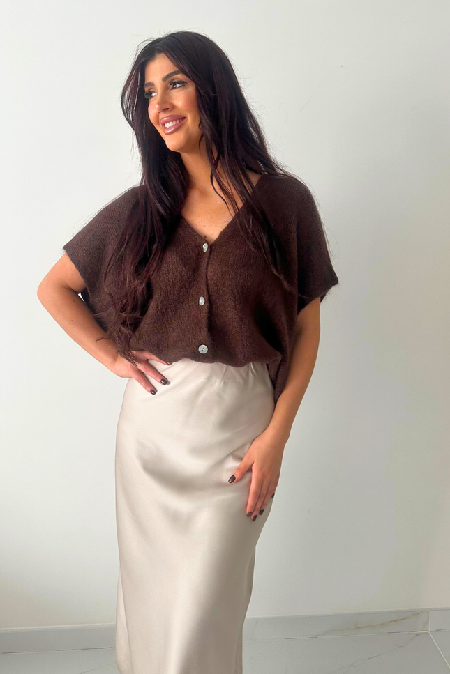 Lange ecru satijnen rok