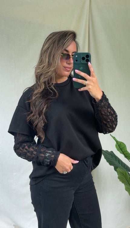 Zwarte shirt kant SOFIA
