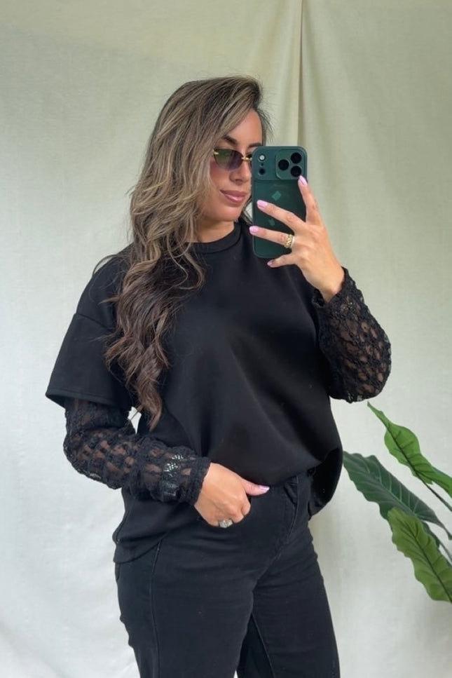 Zwarte shirt kant SOFIA