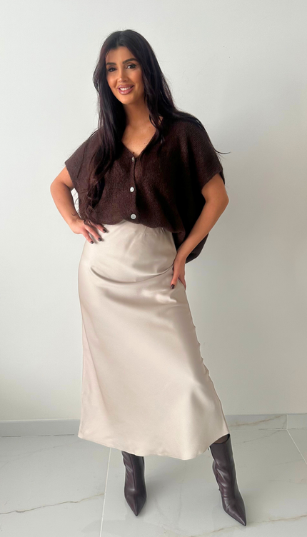 Lange ecru satijnen rok