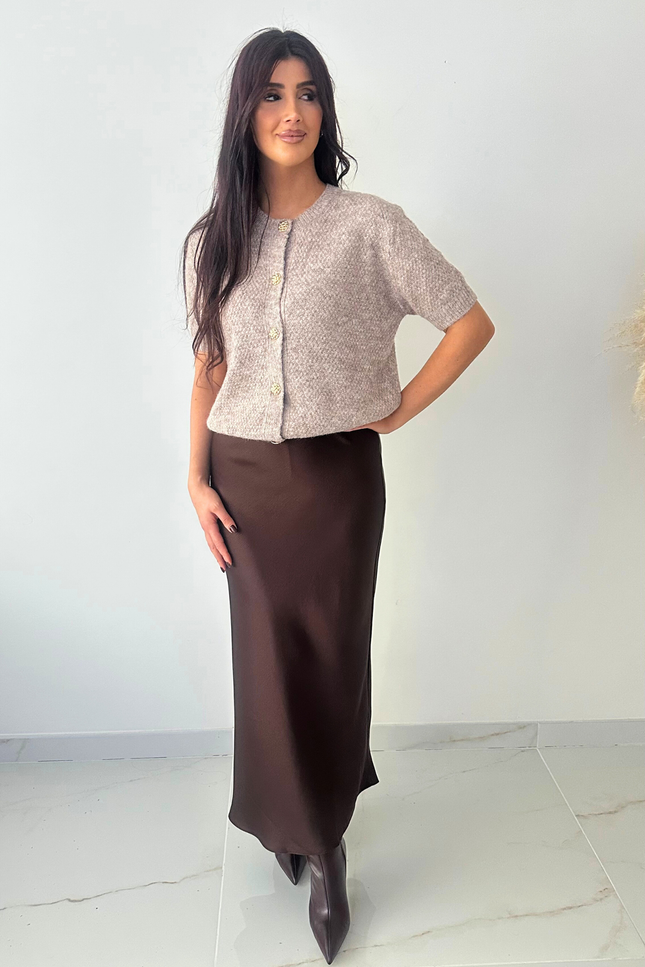 Lange bruine satijnen rok