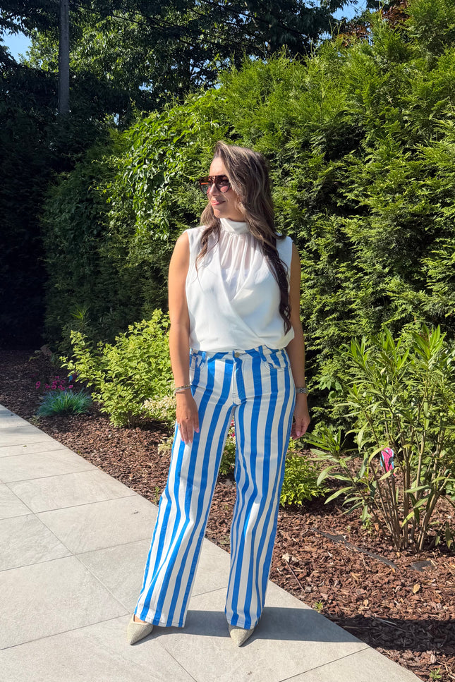 Blauwe gestreepte jeans CECILIA