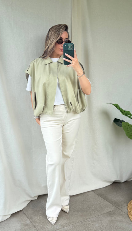 Wide leg denim beige
