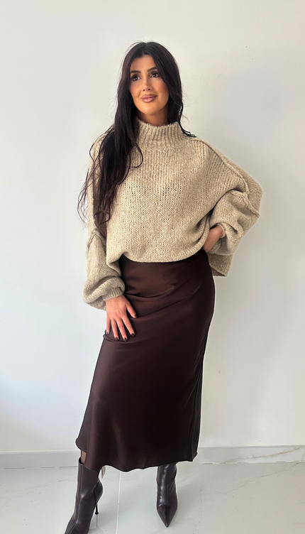 Lange bruine satijnen rok