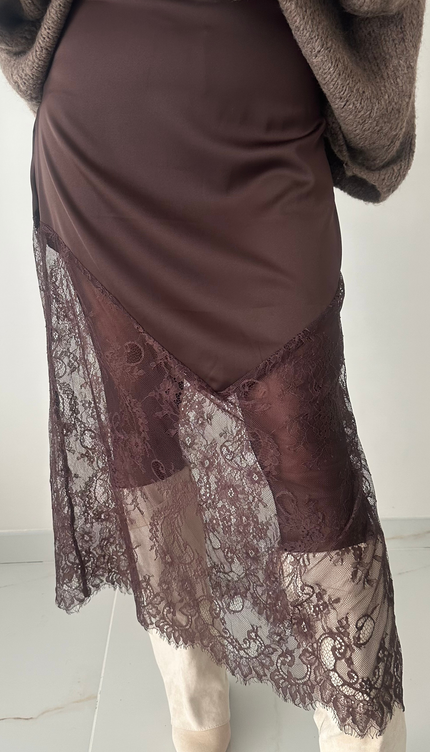 Bruine satijn lace rok