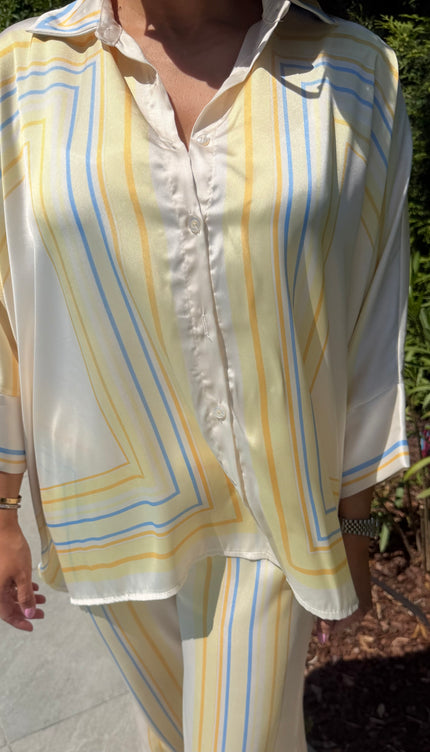 Geel gestreept satin setje LIMA