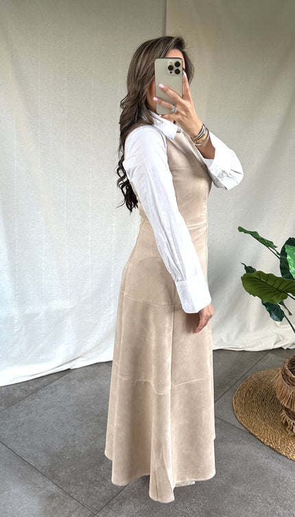 Beige velvet jurk MAYA