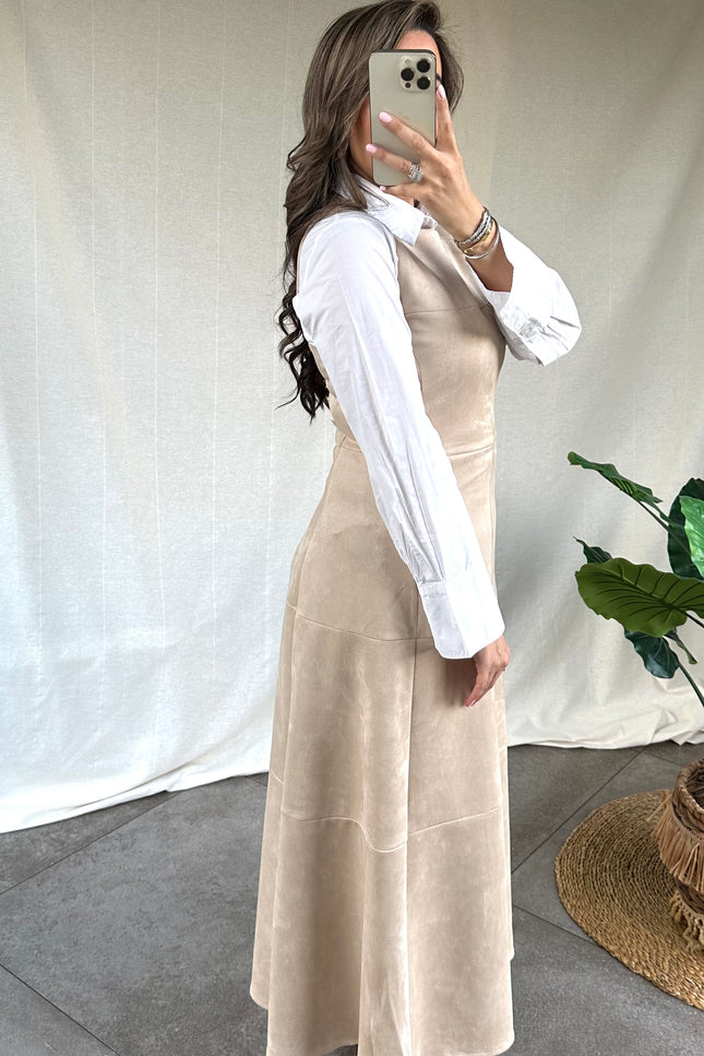 Beige velvet jurk MAYA