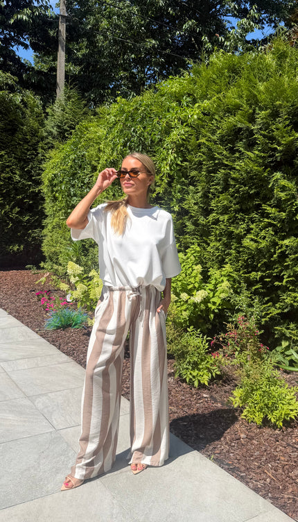 Gestreepte comfy broek beige JILL