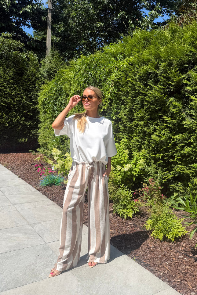 Gestreepte comfy broek beige JILL