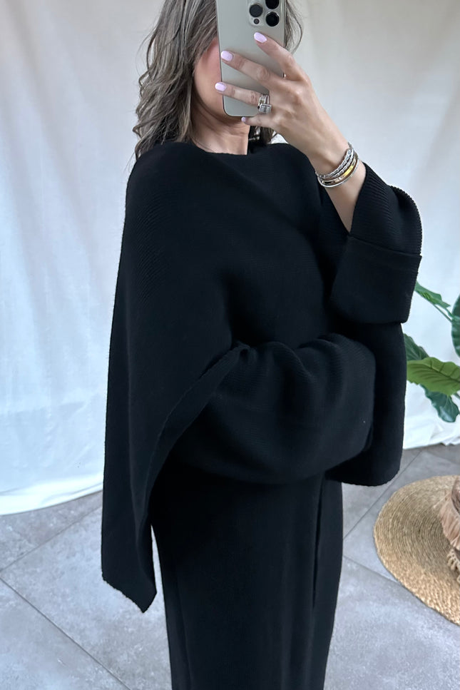 Zwarte cape trui KENZA