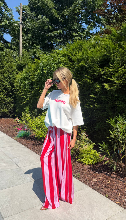 Gestreepte comfy broek rood JILL