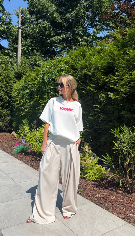 Beige wide leg pantalon AMY