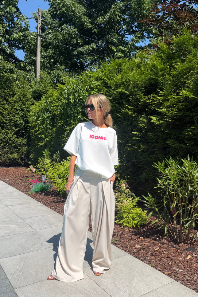 Beige wide leg pantalon AMY