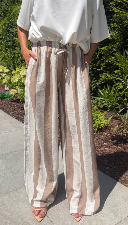 Gestreepte comfy broek beige JILL